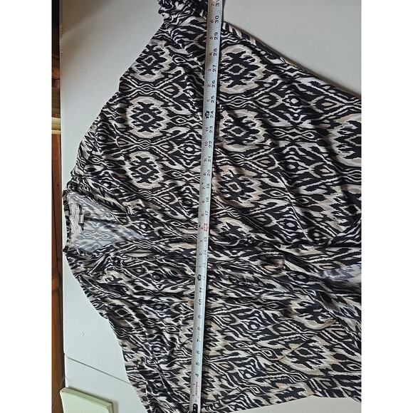 French‎ Laundry Large L Cardigan Aztec Black Geometric 3/4 Sleeve Open Stretch - Picture 8 of 8